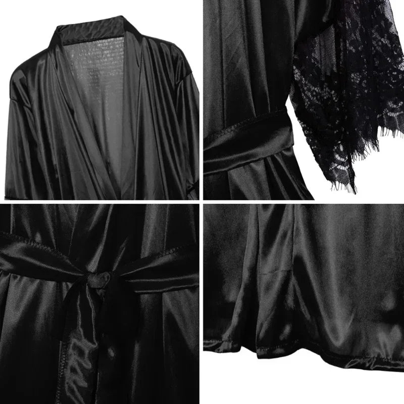 Peignoir de nuit pour femme avec string, robe de chambre en dentelle florale.